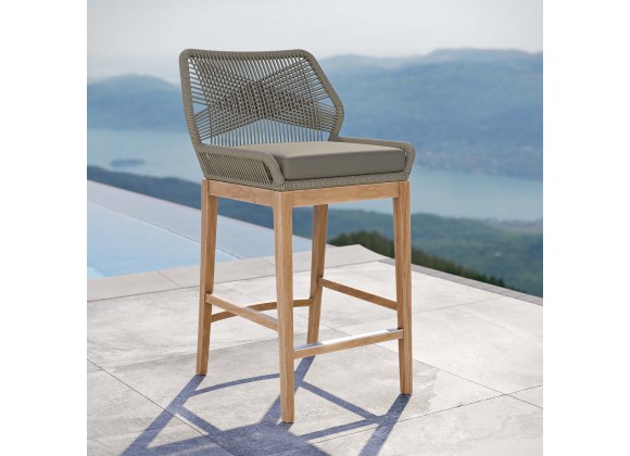 Modway Wellspring Outdoor Patio Teak Wood Bar Stool - Light Gray Greige - Lifestyle