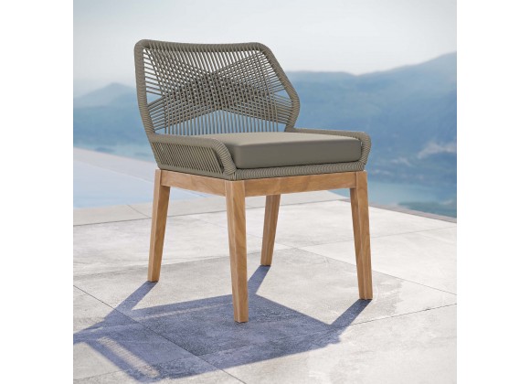 Modway Wellspring Outdoor Patio Teak Wood Dining Chair - Light Gray Greige - Lifestyle
