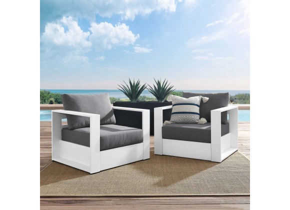 Modway Tahoe Outdoor Patio Powder-Coated Aluminum 2-Piece Armchair Set in White Charcoal - Lifestyle