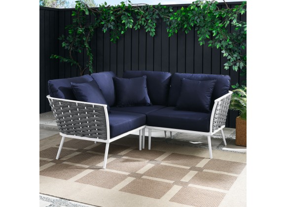 Modway Stance Outdoor Patio Aluminum Small Sectional Sofa in White Navy - Lifestyle
