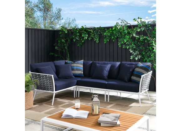 Modway Stance Outdoor Patio Aluminum Large Sectional Sofa in White Navy - Lifestyle