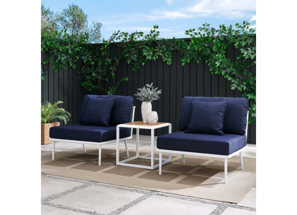 Modway Stance 3 Piece Outdoor Patio Aluminum Set in White Navy - Lifestyle