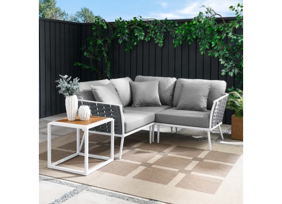 Modway Stance 4 Piece Outdoor Patio Aluminum Sectional Sofa Set in White Gray - Lifestyle