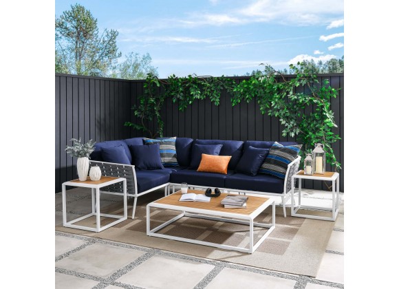 Modway Stance 7 Piece Outdoor Patio Aluminum Sectional Sofa Set in White Navy - Lifestyle