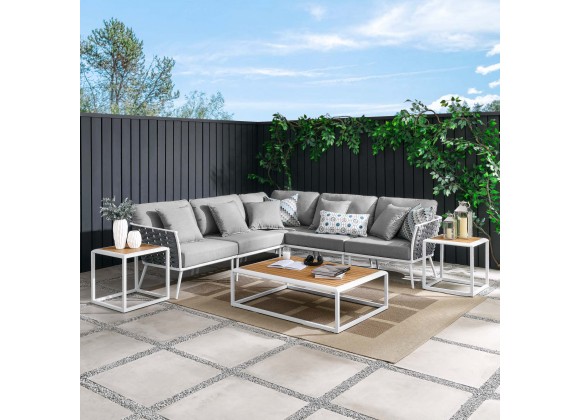 Modway Stance 8 Piece Outdoor Patio Aluminum Sectional Sofa Set in White Gray - Lifestyle