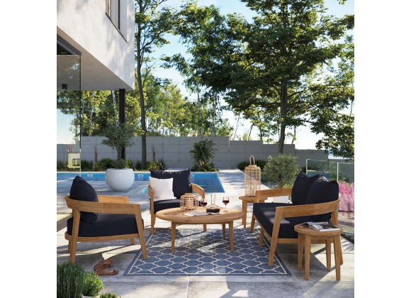 Modway Brisbane 6-Piece Teak Wood Outdoor Patio Set - Natural Navy - Lifestyle