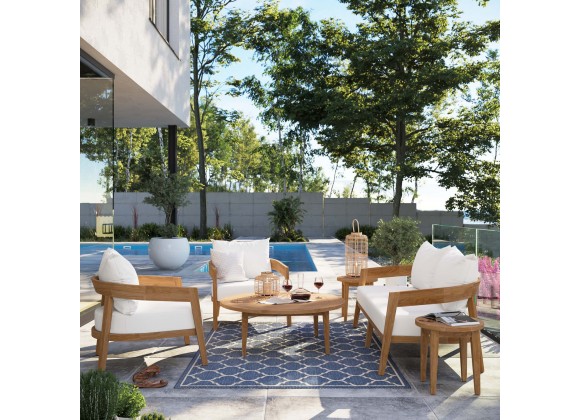 Modway Brisbane 6-Piece Teak Wood Outdoor Patio Set - Natural White - Lifestyle