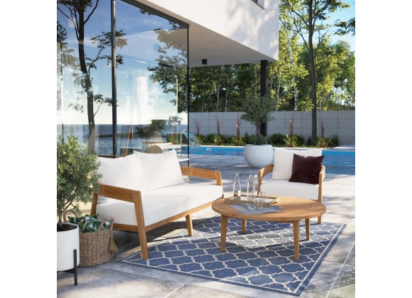 Modway Brisbane 3-Piece Teak Wood Outdoor Patio Set in Natural White - Lifestyle