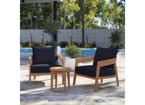 Modway Brisbane 3-Piece Teak Wood Outdoor Patio Set - Natural Navy - Lifestyle
