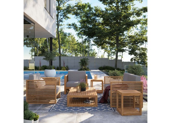 Modway Carlsbad 6-Piece Teak Wood Outdoor Patio Set in Natural Gray - Lifestyle