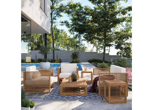 Modway Carlsbad 6-Piece Teak Wood Outdoor Patio Set - Natural White - Lifestyle