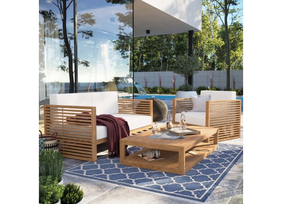 Modway Carlsbad 3-Piece Teak Wood Outdoor Patio Set - Natural White - Lifestyle