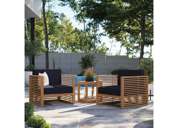 Modway Carlsbad 3-Piece Teak Wood Outdoor Patio Set - Natural Navy - Lifestyle
