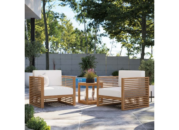 Modway Carlsbad 3-Piece Teak Wood Outdoor Patio Set - Natural White - Lifestyle