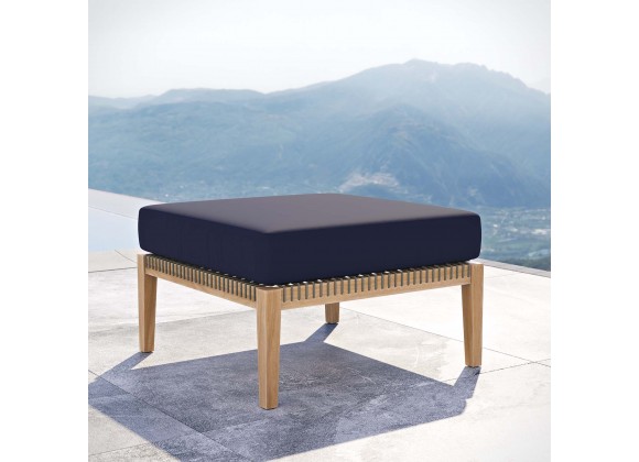 Modway Clearwater Outdoor Patio Teak Wood Ottoman in Gray Navy - Lifestyle