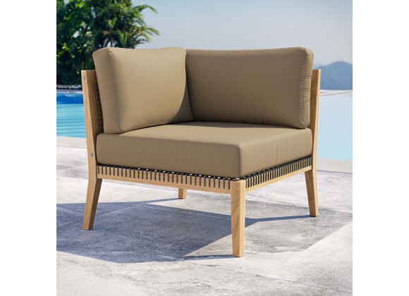 Modway Clearwater Outdoor Patio Teak Wood Corner Chair in Gray Light Brown - Lifestyle