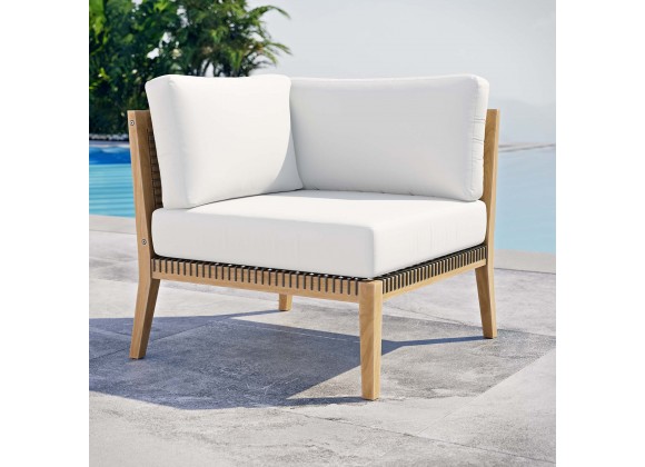 Modway Clearwater Outdoor Patio Teak Wood Corner Chair in Gray White - Lifestyle