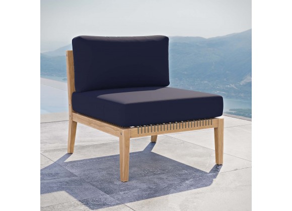 Modway Clearwater Outdoor Patio Teak Wood Armless Chair in Gray Navy - Lifestyle