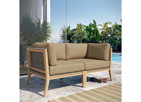 Modway Clearwater Outdoor Patio Teak Wood Loveseat in Gray Light Brown - Lifestyle