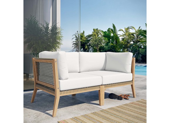 Modway Clearwater Outdoor Patio Teak Wood Loveseat in Gray White- Lifestyle