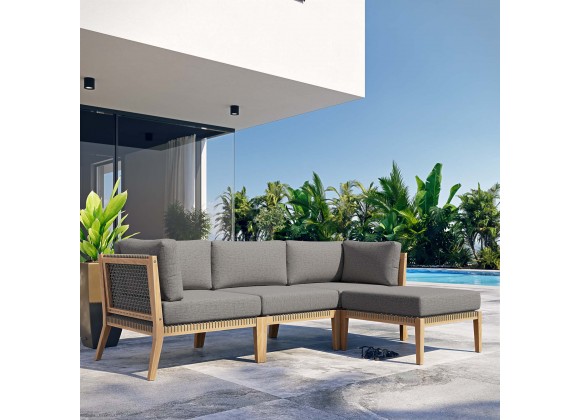 Modway Clearwater Outdoor Patio Teak Wood 4-Piece Sectional Sofa - Gray Graphite - Lifestyle