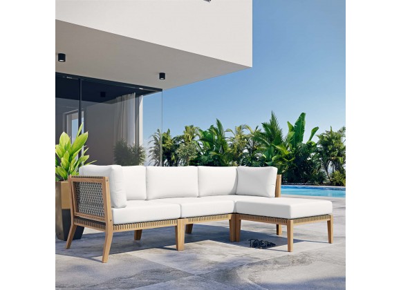 Modway Clearwater Outdoor Patio Teak Wood 4-Piece Sectional Sofa - Gray White - Lifestyle
