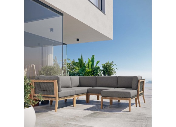 Modway Clearwater Outdoor Patio Teak Wood 6-Piece Sectional Sofa - Gray Graphite - Lifestyle