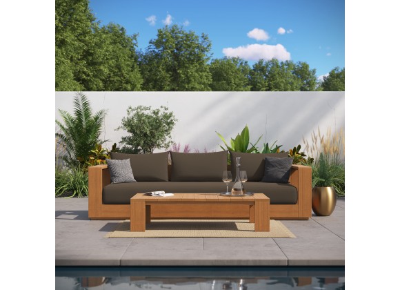Modway Tahoe 2-Piece Outdoor Patio Acacia Wood Sofa and Coffee Table Set 