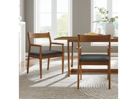 Modway Solara Vegan Leather Wood Dining Armchairs Set of 2