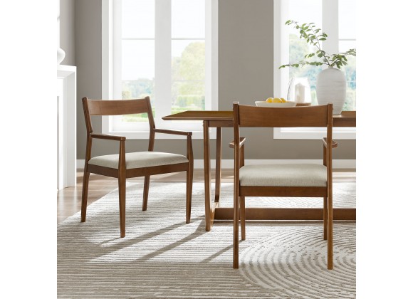 Modway Solara Fabric Wood Dining Armchairs Walnut Set