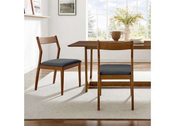 Modway Solara Vegan Leather Wood Dining Side Chairs Set of 2