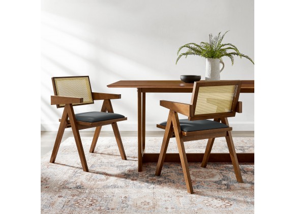 Modway Thera Vegan Leather Cane Dining Armchairs Set of 2