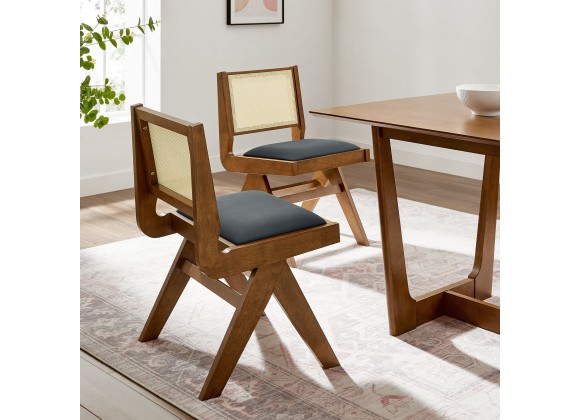 Modway Thera Vegan Leather and Cane Dining Side Chairs Set of 2