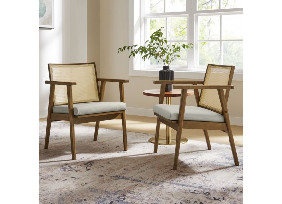 Modway Thera Vegan Leather and Cane Accent Armchairs Set of 2 Gray