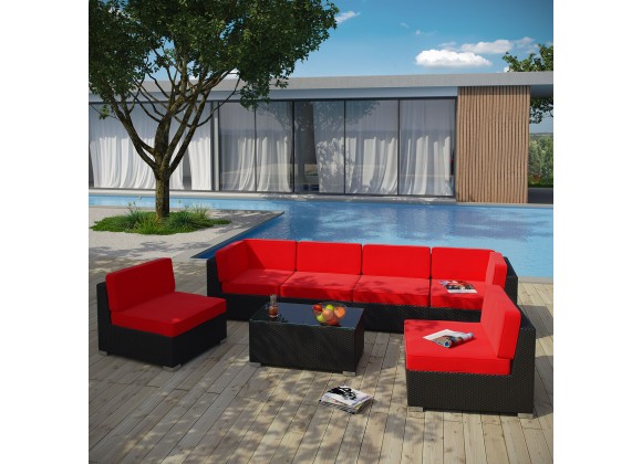 Modway Aero 7 Piece Outdoor Patio Sectional Set in Espresso Red - Lifestyle