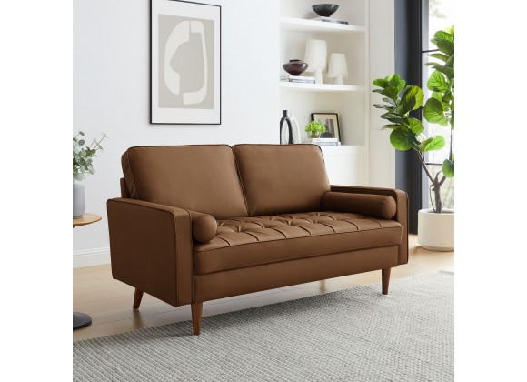 Modway Valour Tufted Vegan Leather Loveseat Brown