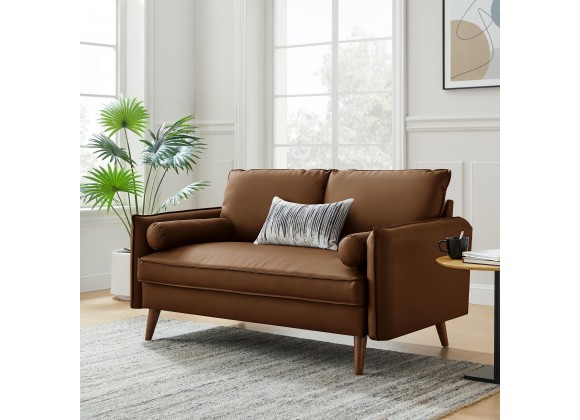 Modway Revive Upholstered Vegan Leather Loveseat Brown Front