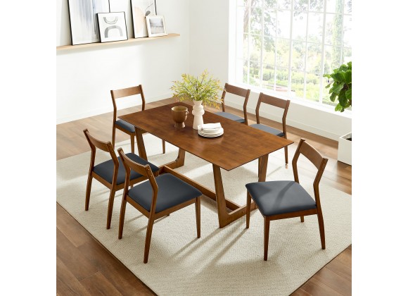 Modway Solara 7-Piece Wood Dining Set with Vegan Leather Side Chairs 1