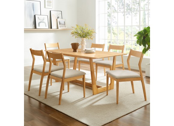 Modway Solara 7-Piece Wood Dining Set with Fabric Upholstered Side Chairs Natural