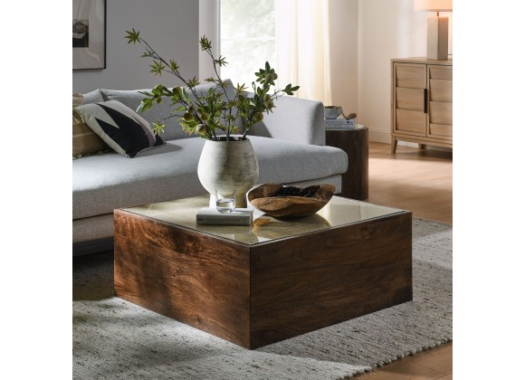 Modway Truett Square Wood Rattan Coffee Table Room VIew