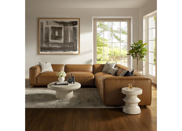 Modway Auren 5-Piece Upholstered Vegan Leather Modular L-Shaped Sofa Camel