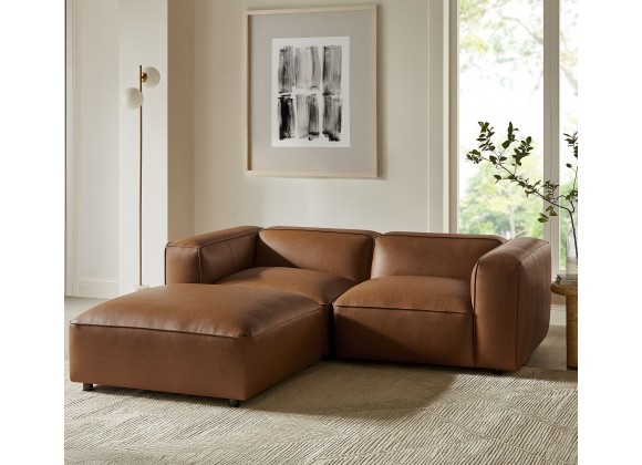 Modway Auren 3-Piece Upholstered Vegan Leather Modular Loveseat with Ottoman Coffee