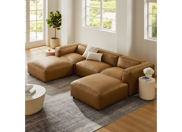Modway Auren 5-Piece Upholstered Vegan Leather Modular U-Shaped Sofa Coffee
