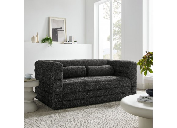 Modway Relle Channel Tufted Boucle Upholstered Loveseat Charcoal