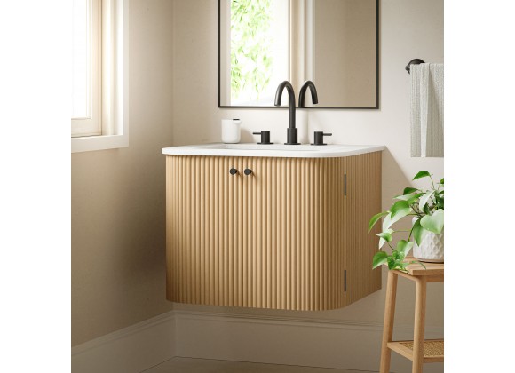 Modway Zia 24" Wall-Mount Bathroom Vanity with Marble Sink Natural