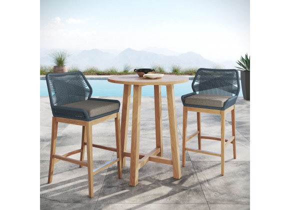 Modway Wellspring 3-Piece Outdoor Patio Teak Wood Bar Set Blue