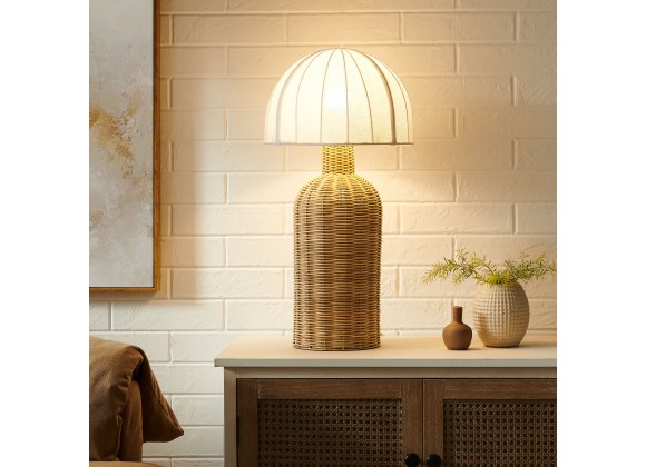 Modway Santo Rattan Table Lamp With Dome Shade On