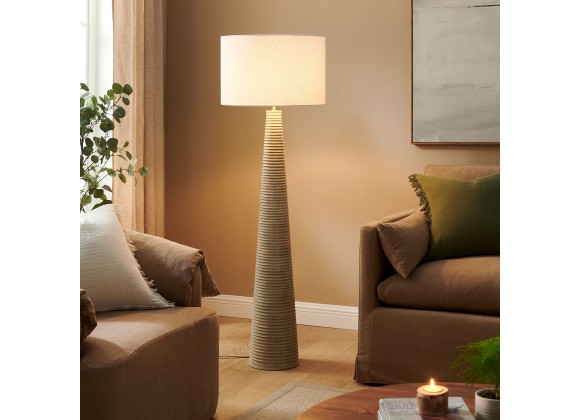 Modway Saylor Carved Ribbed Wood Floor Lamp With Drum Shade 6