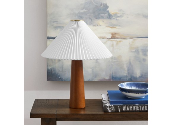 Modway Jessica Wooden Base Table Lamp With Pleated Fabric Shade