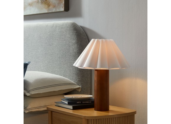 Modway Flora Wood Table Lamp With Pleated Petal Shade